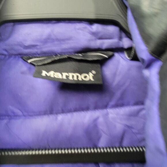 Marmot Black Purple Lined Puffer 100% Duck Down Insulated Jacket M - FLAWED - Picture 3 of 7